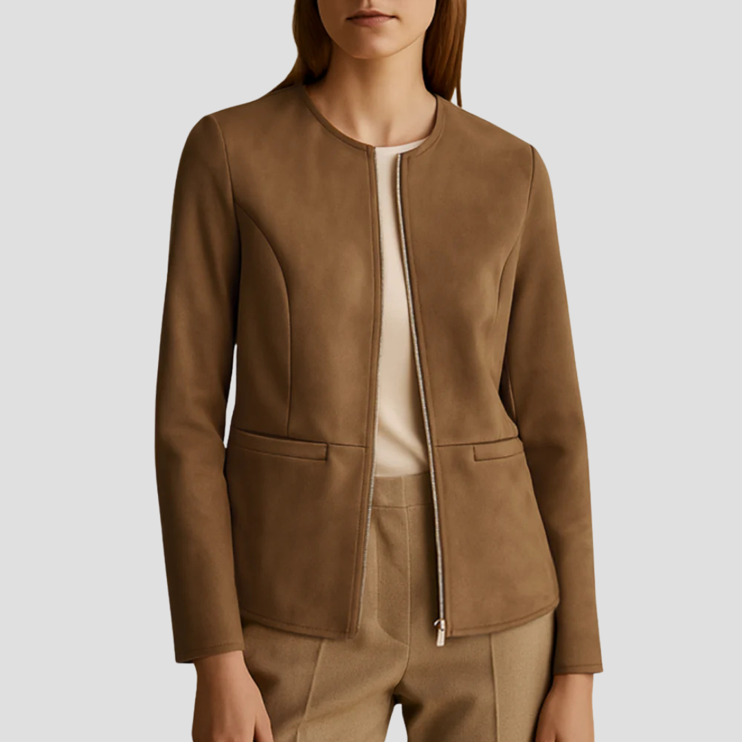 Elarova | Minimalistische DamenWildlederjacke mit Reißverschluss
