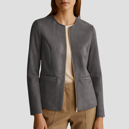 Elarova | Minimalistische DamenWildlederjacke mit Reißverschluss