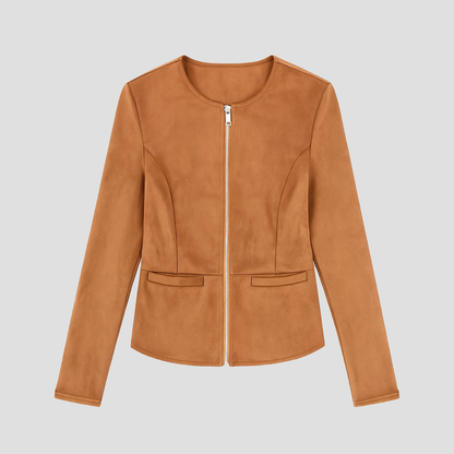 Elarova | Minimalistische DamenWildlederjacke mit Reißverschluss