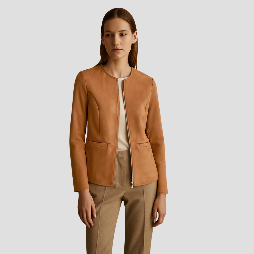 Elarova | Minimalistische DamenWildlederjacke mit Reißverschluss