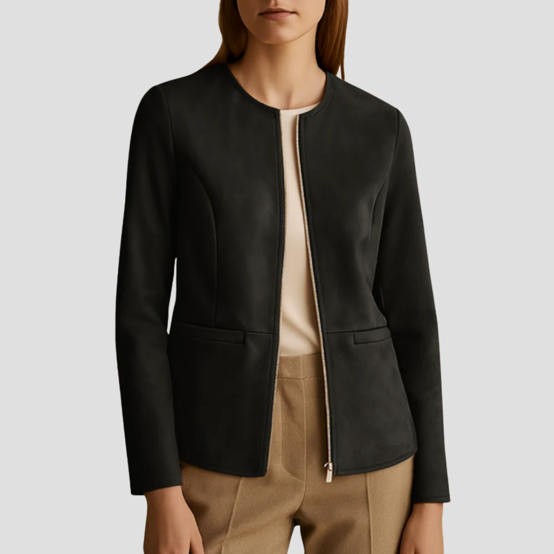 Elarova | Minimalistische DamenWildlederjacke mit Reißverschluss