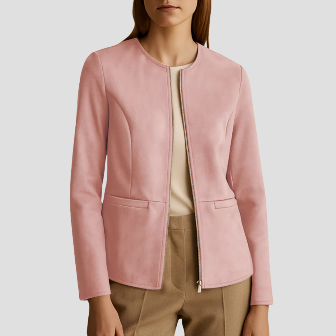 Elarova | Minimalistische DamenWildlederjacke mit Reißverschluss