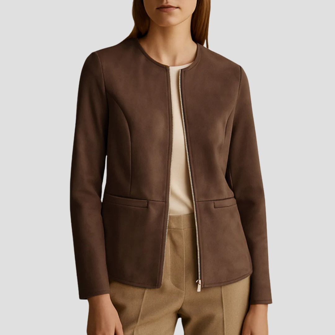 Elarova | Minimalistische DamenWildlederjacke mit Reißverschluss