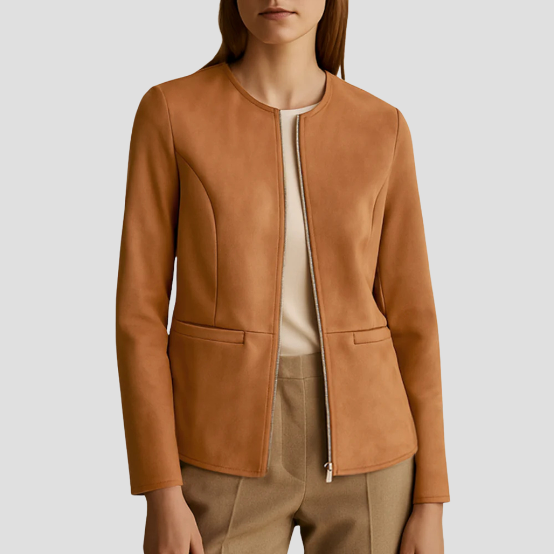 Elarova | Minimalistische DamenWildlederjacke mit Reißverschluss