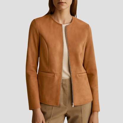 Elarova | Minimalistische DamenWildlederjacke mit Reißverschluss
