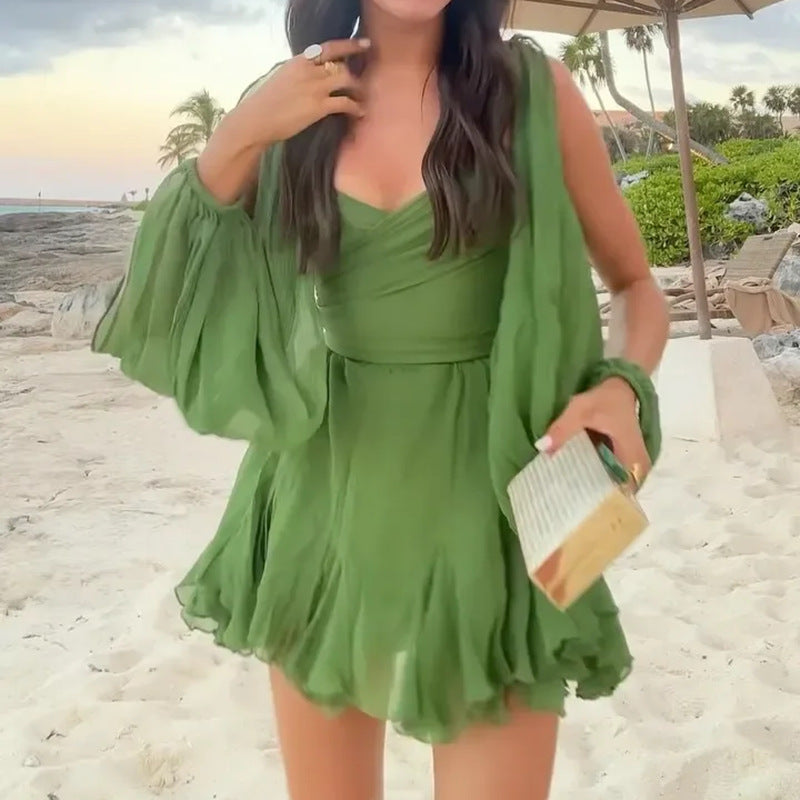 Elarova | Modernes, schulterfreies Kleid mit weiten Ärmeln