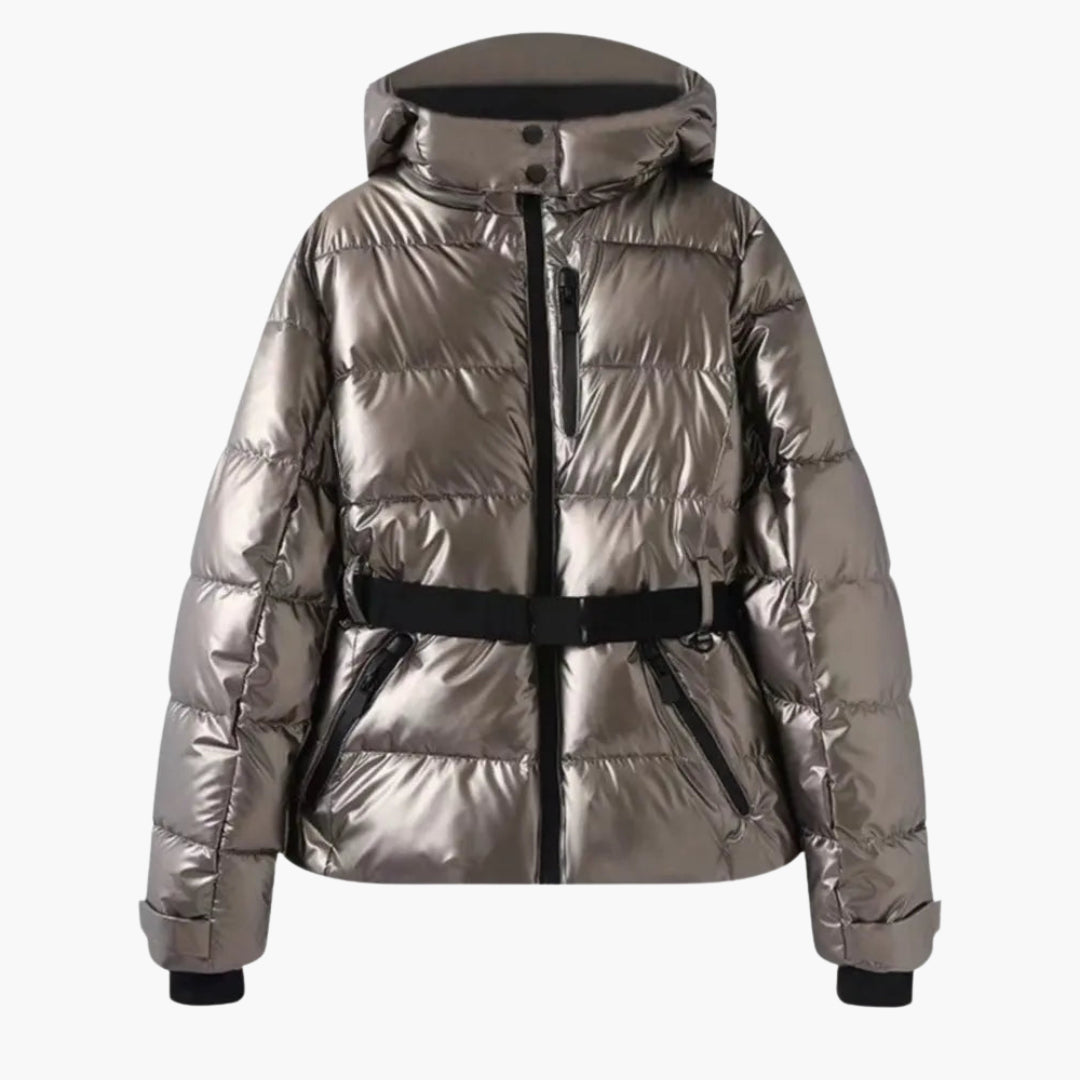 Elarova | Modische Damen Skijacke mit Gürtel und Kapuze