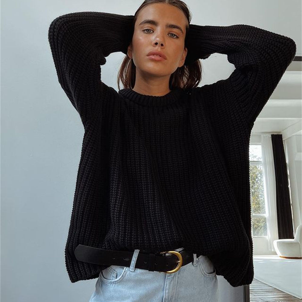 Elarova | Modischer Strickpullover in Uni mit Rundhalsausschnitt