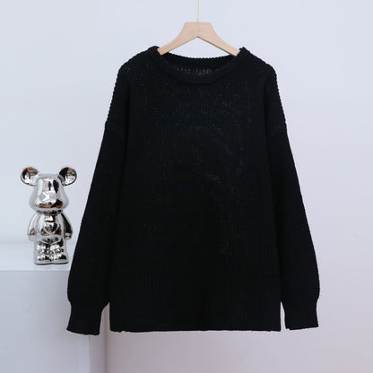 Elarova | Modischer Strickpullover in Uni mit Rundhalsausschnitt