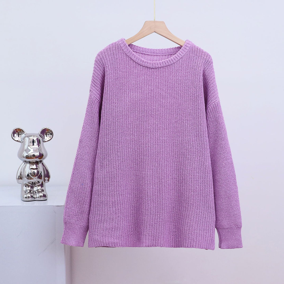 Elarova | Modischer Strickpullover in Uni mit Rundhalsausschnitt