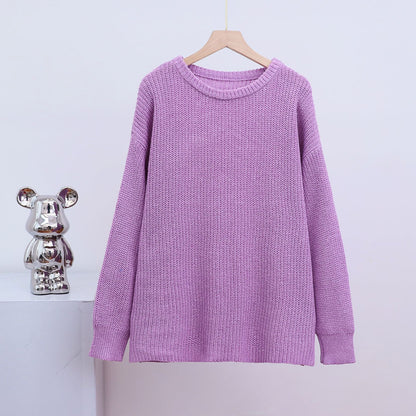 Elarova | Modischer Strickpullover in Uni mit Rundhalsausschnitt