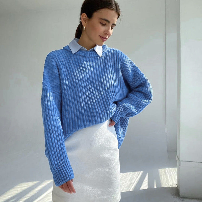 Elarova | Modischer Strickpullover in Uni mit Rundhalsausschnitt