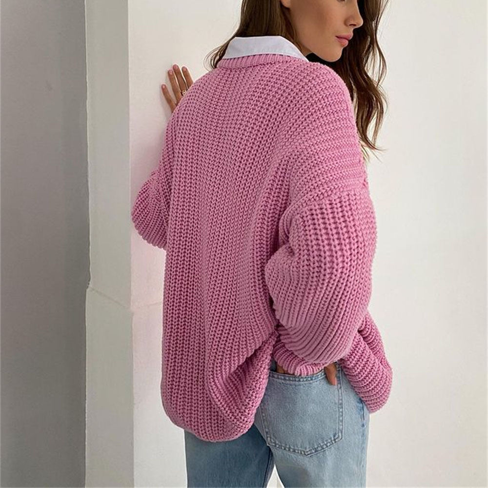 Elarova | Modischer Strickpullover in Uni mit Rundhalsausschnitt