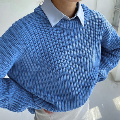 Elarova | Modischer Strickpullover in Uni mit Rundhalsausschnitt