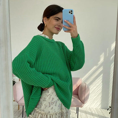 Elarova | Modischer Strickpullover in Uni mit Rundhalsausschnitt