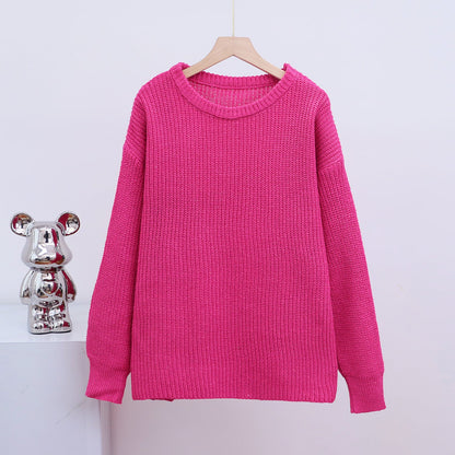 Elarova | Modischer Strickpullover in Uni mit Rundhalsausschnitt