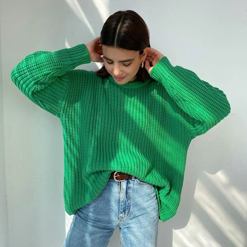 Elarova | Modischer Strickpullover in Uni mit Rundhalsausschnitt