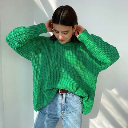 Elarova | Modischer Strickpullover in Uni mit Rundhalsausschnitt