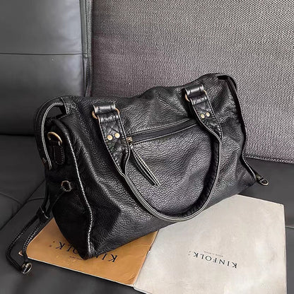 Elarova | Obsidian Luxus Schwarze Lederhandtasche