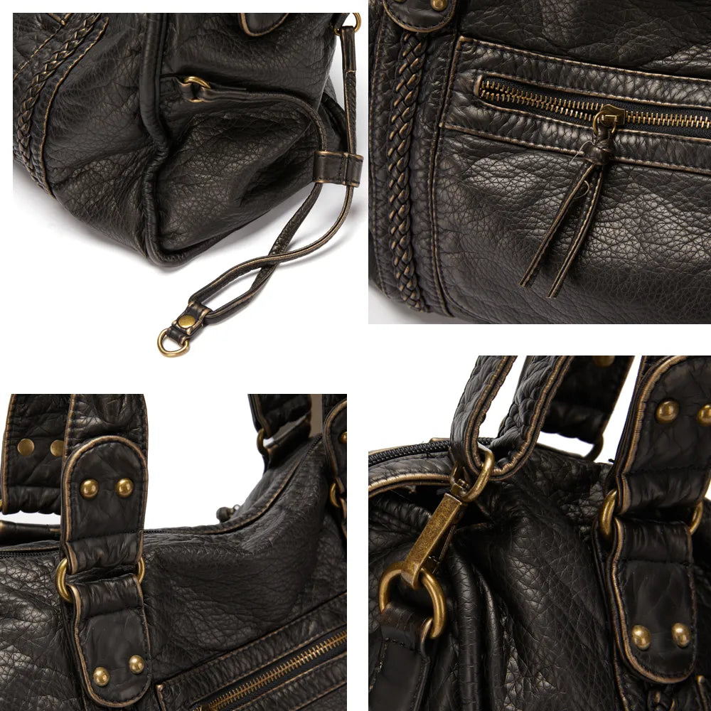 Elarova | Obsidian Luxus Schwarze Lederhandtasche