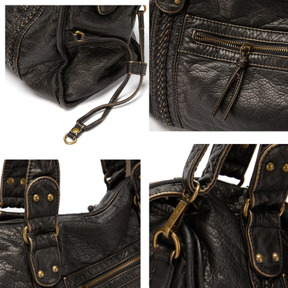 Elarova | Obsidian Luxus Schwarze Lederhandtasche