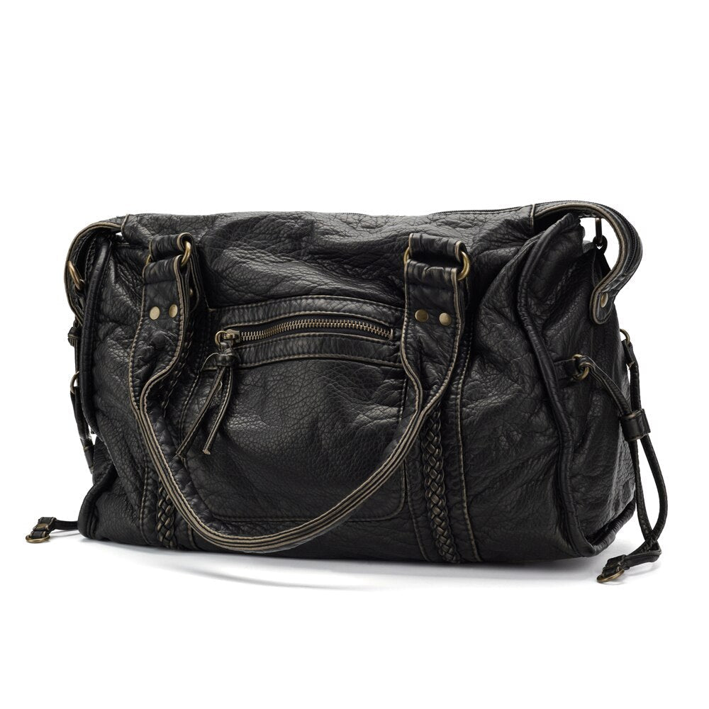 Elarova | Obsidian Luxus Schwarze Lederhandtasche