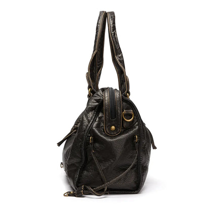 Elarova | Obsidian Luxus Schwarze Lederhandtasche