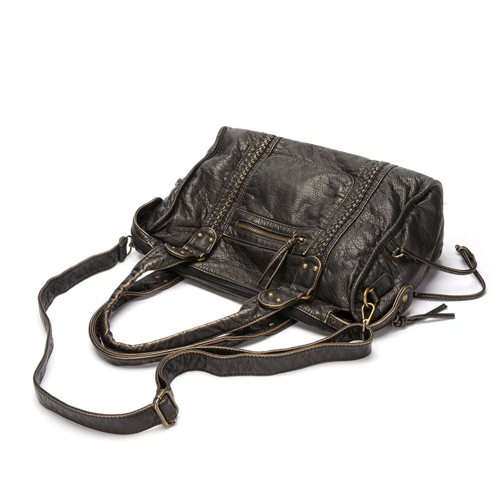Elarova | Obsidian Luxus Schwarze Lederhandtasche