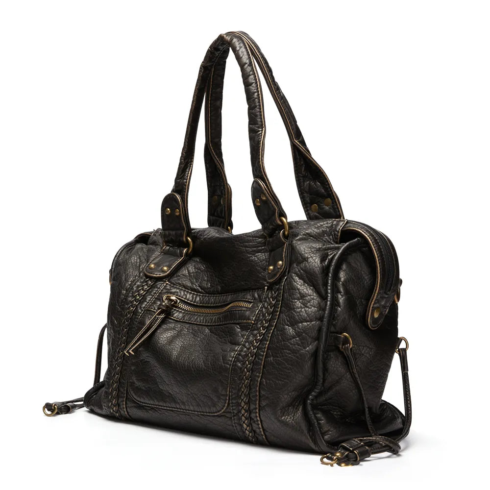 Elarova | Obsidian Luxus Schwarze Lederhandtasche