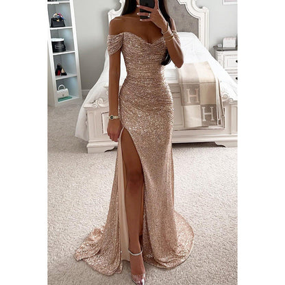 Elarova | Off Shoulder Abendkleid Mit Pailletten Elegantes Partykleid Mit Schlitz Und Figurbetontem Schnitt Für Festliche Anlässe