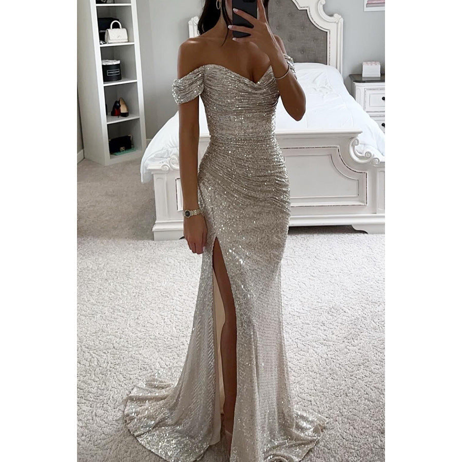 Elarova | Off Shoulder Abendkleid Mit Pailletten Elegantes Partykleid Mit Schlitz Und Figurbetontem Schnitt Für Festliche Anlässe