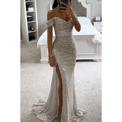 Elarova | Off Shoulder Abendkleid Mit Pailletten Elegantes Partykleid Mit Schlitz Und Figurbetontem Schnitt Für Festliche Anlässe
