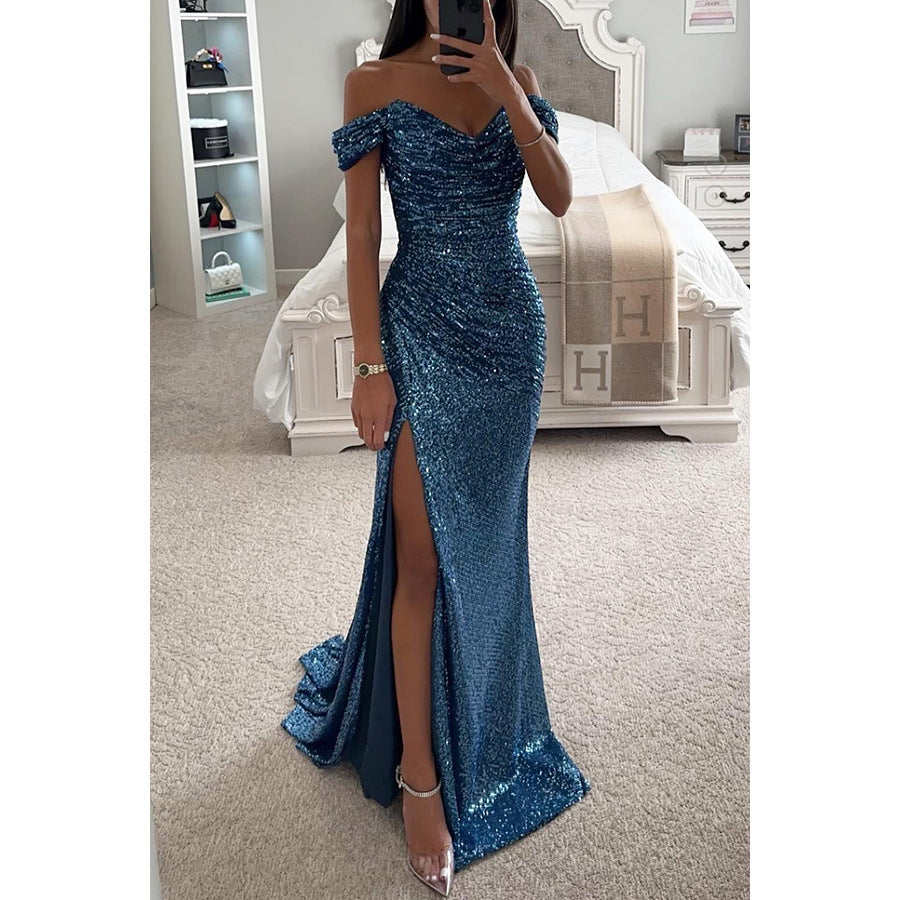 Elarova | Off Shoulder Abendkleid Mit Pailletten Elegantes Partykleid Mit Schlitz Und Figurbetontem Schnitt Für Festliche Anlässe