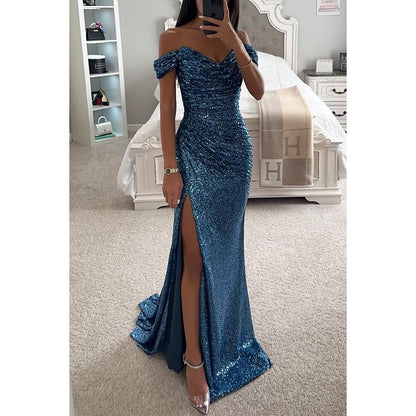 Elarova | Off Shoulder Abendkleid Mit Pailletten Elegantes Partykleid Mit Schlitz Und Figurbetontem Schnitt Für Festliche Anlässe