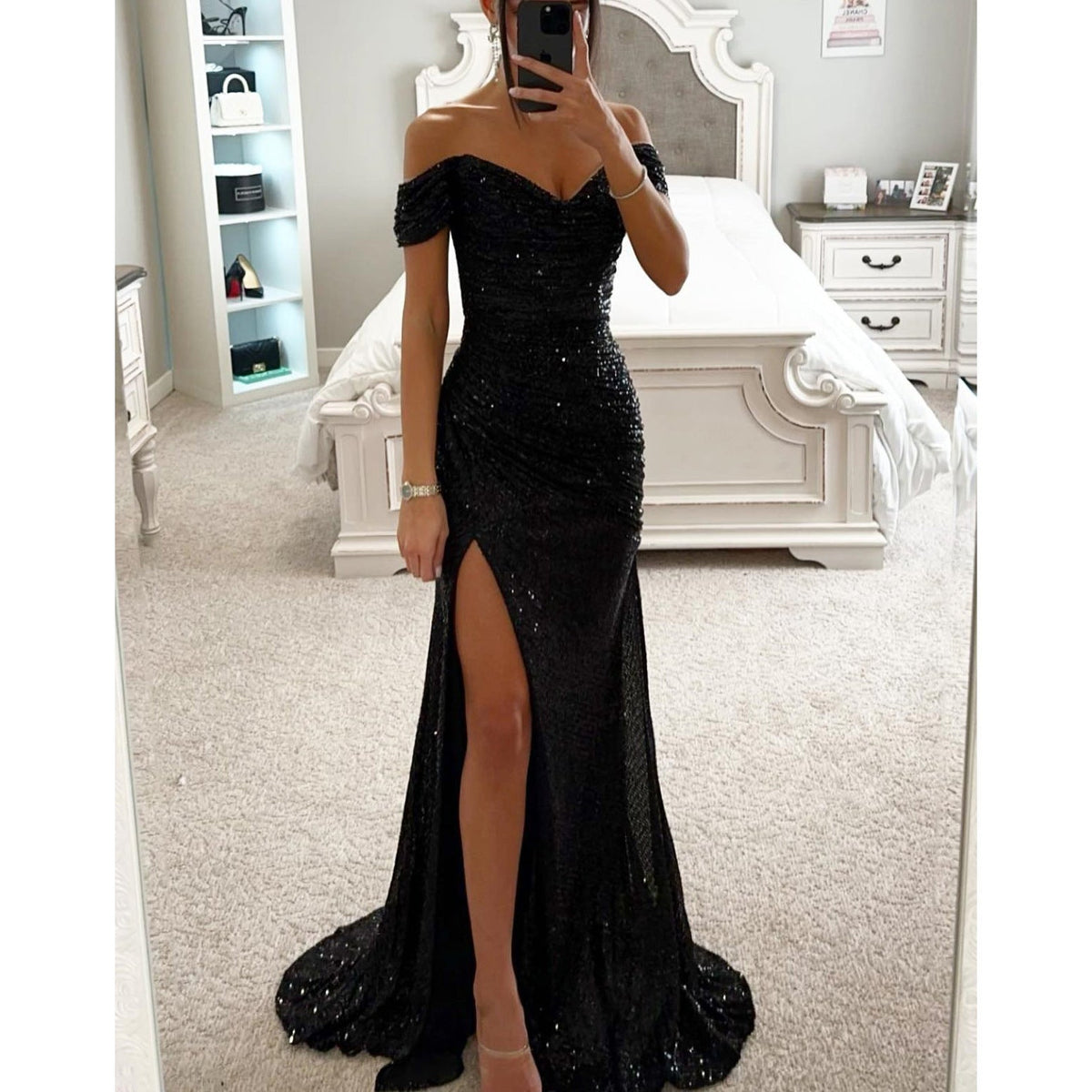 Elarova | Off Shoulder Abendkleid Mit Pailletten Elegantes Partykleid Mit Schlitz Und Figurbetontem Schnitt Für Festliche Anlässe