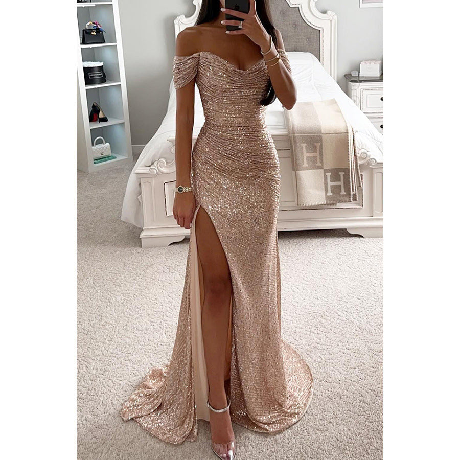 Elarova | Off Shoulder Abendkleid Mit Pailletten Elegantes Partykleid Mit Schlitz Und Figurbetontem Schnitt Für Festliche Anlässe