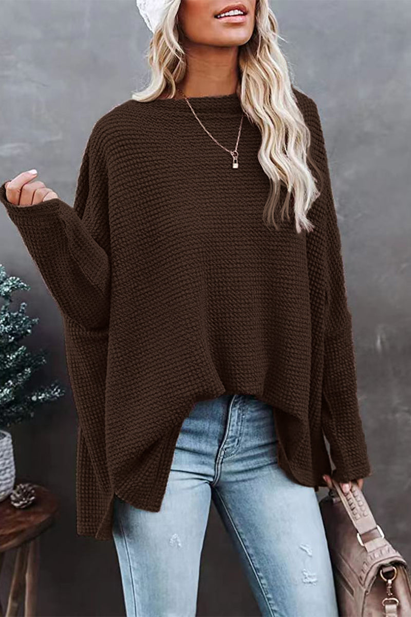 Elarova | Off-Shoulder Waffelstrick-Pullover für Damen