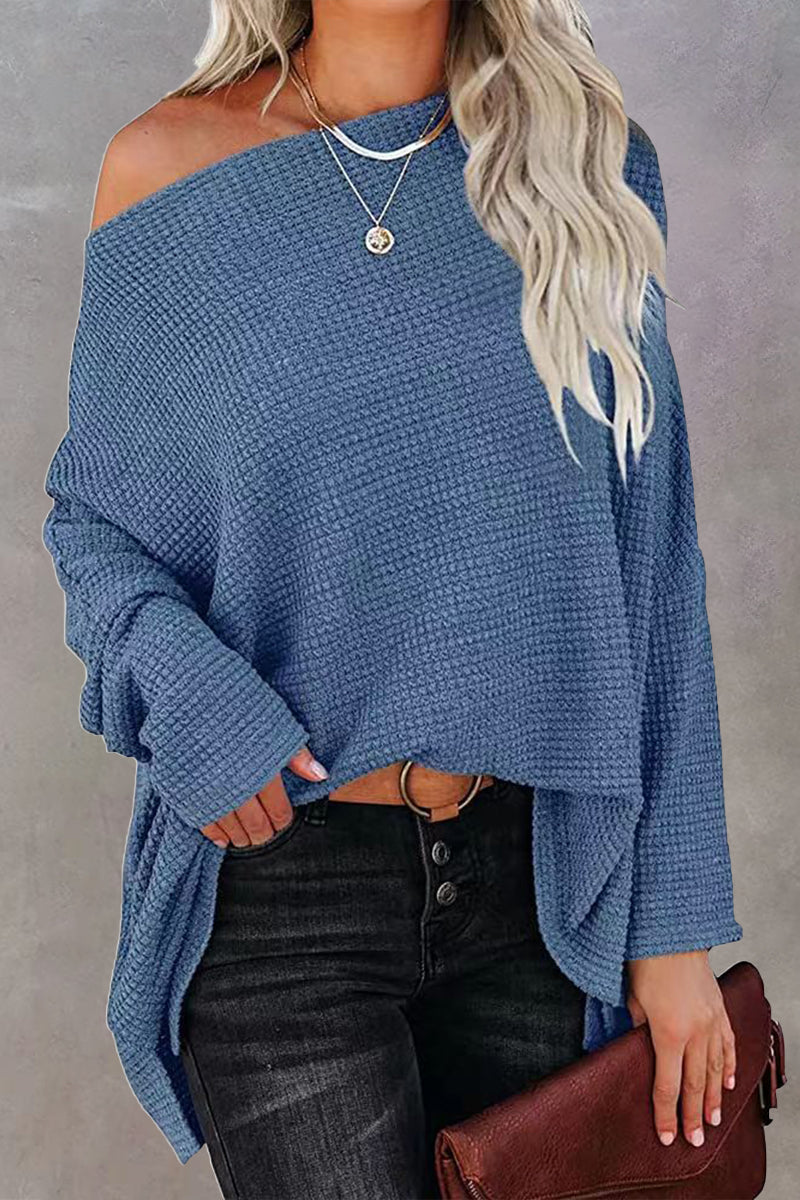 Elarova | Off-Shoulder Waffelstrick-Pullover für Damen