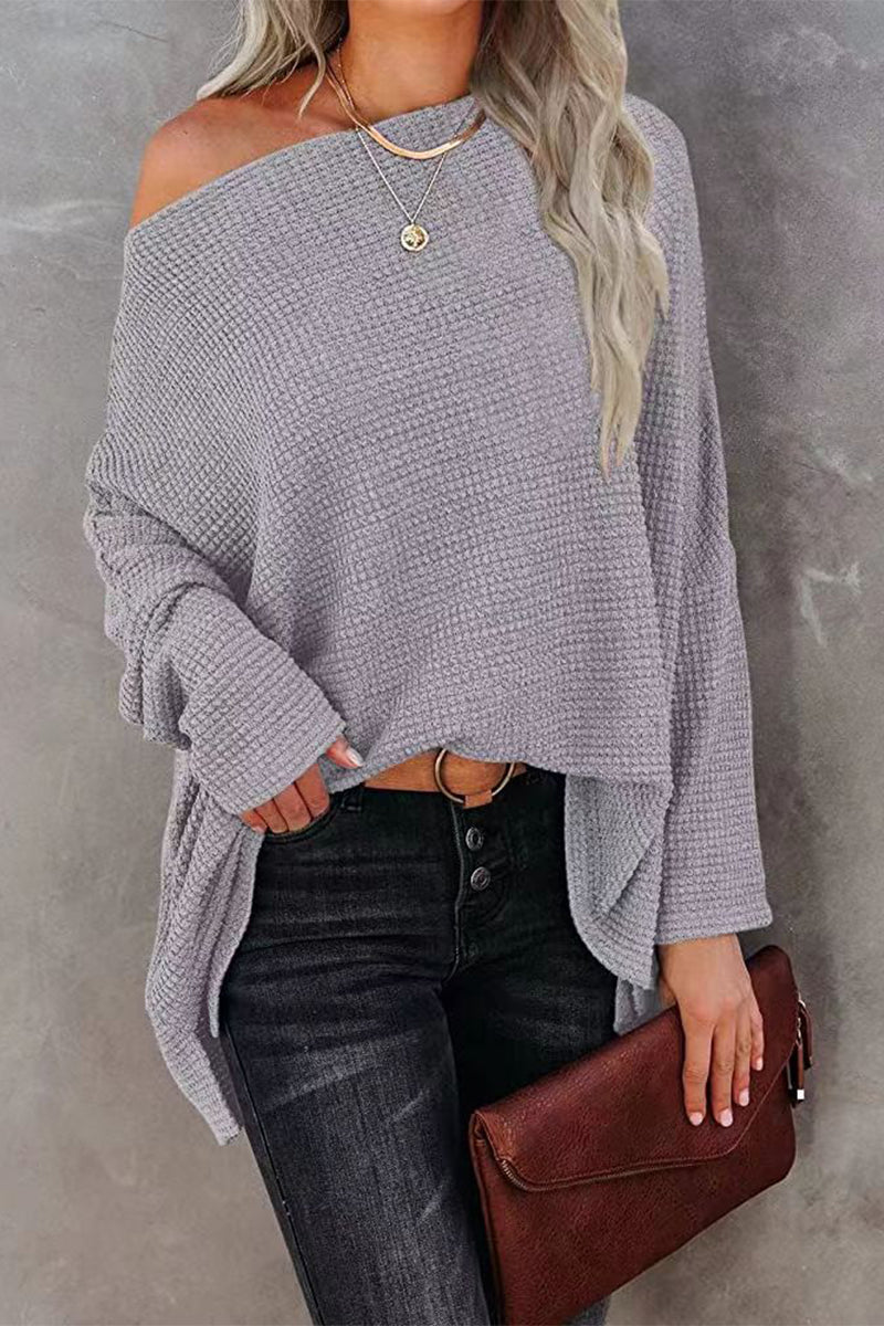Elarova | Off-Shoulder Waffelstrick-Pullover für Damen