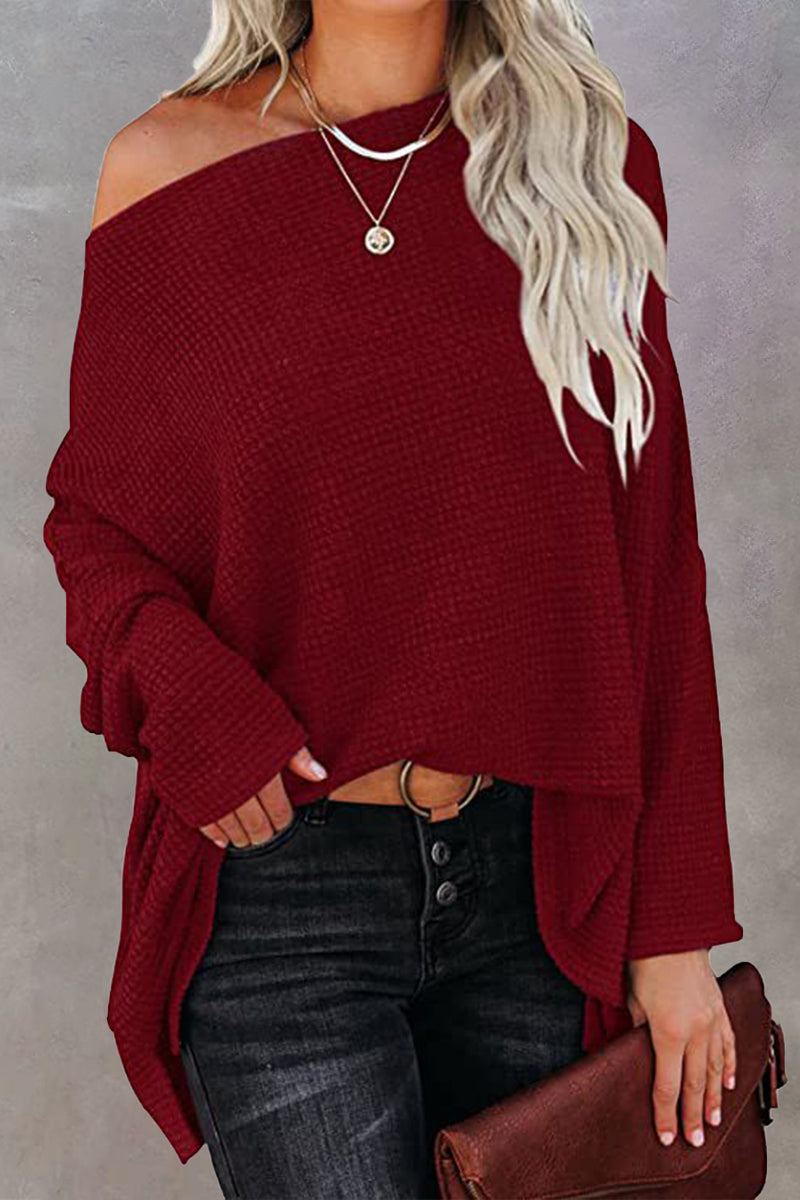 Elarova | Off-Shoulder Waffelstrick-Pullover für Damen