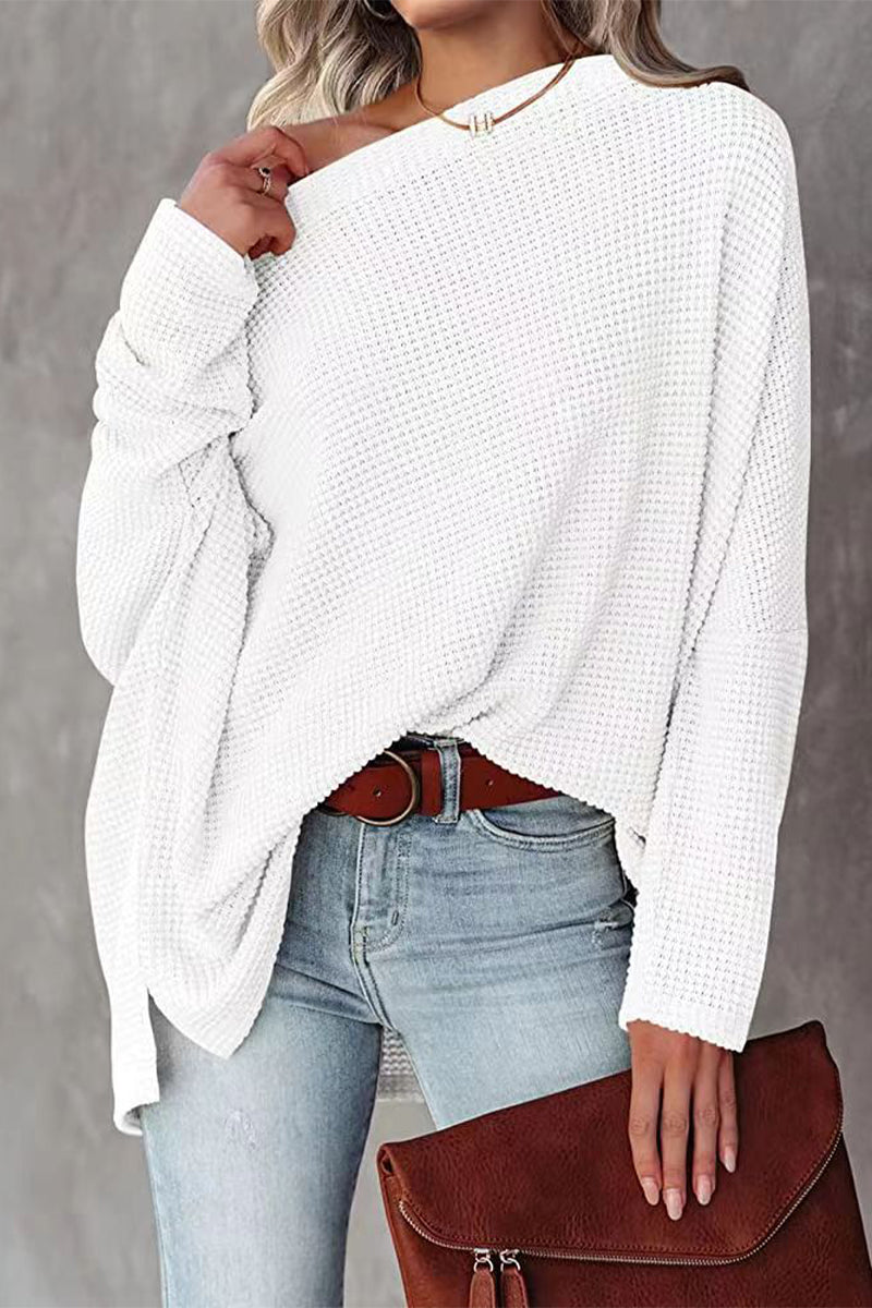 Elarova | Off-Shoulder Waffelstrick-Pullover für Damen