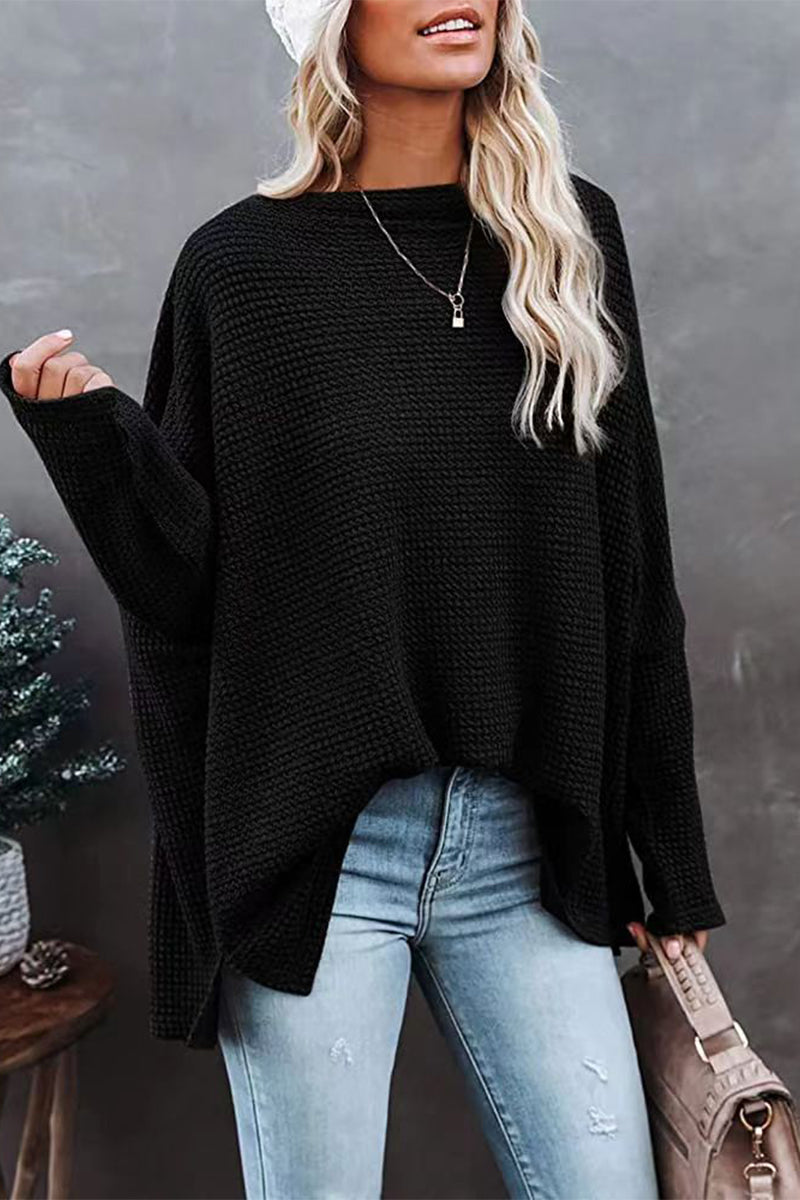 Elarova | Off-Shoulder Waffelstrick-Pullover für Damen