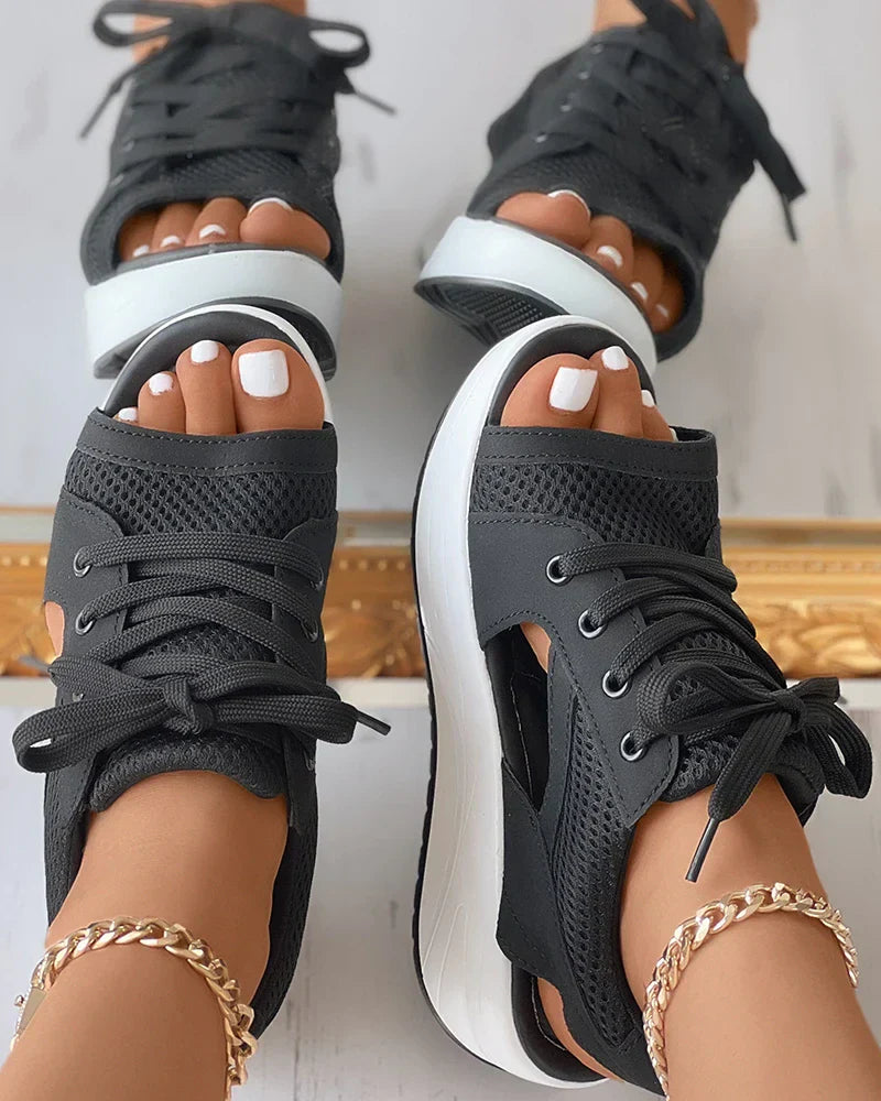 Elarova | Orthopädische Muffin-Sandalen mit Ausschnitt und Schnürung