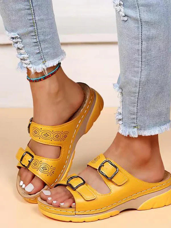 Elarova | Orthopädische Verstellbare Sandalen Atmungsaktives Kunstleder Mit Dreifacher Fußstütze