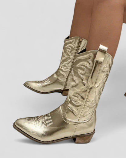 Elarova | Orthopädische Western-Cowboystiefel aus Metallic für Damen
