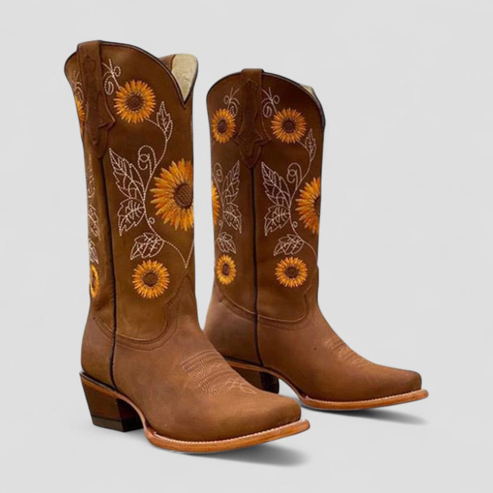 Elarova | Orthopädische Western-Cowboystiefel mit Blumenstickerei für Damen