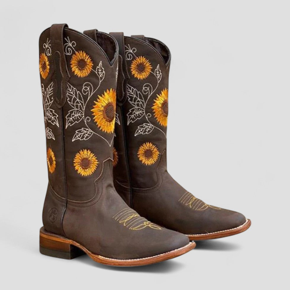 Elarova | Orthopädische Western-Cowboystiefel mit Blumenstickerei für Damen