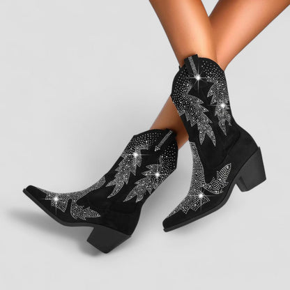 Elarova | Orthopädische Western-Cowboystiefel mit Strasssteinen für Damen