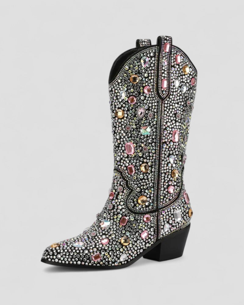 Elarova | Orthopädische Western-Cowboystiefel mit Strasssteinen für Damen