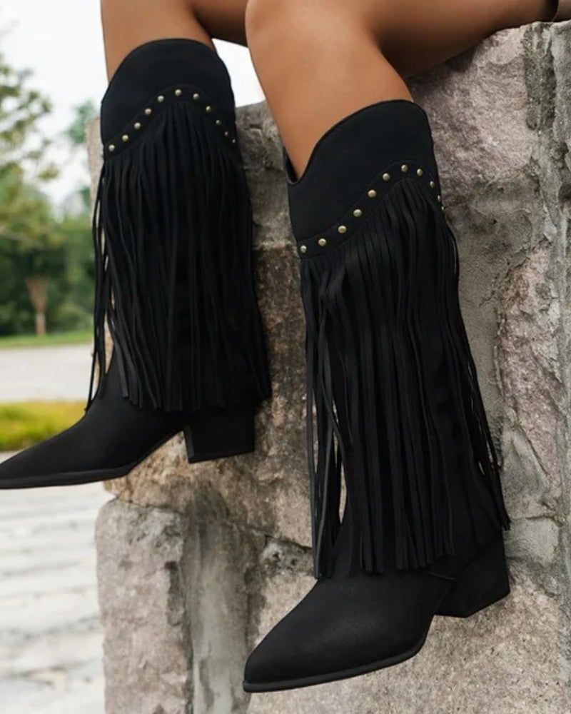 Elarova | Orthopädische Westernstiefel mit Fransen für Damen